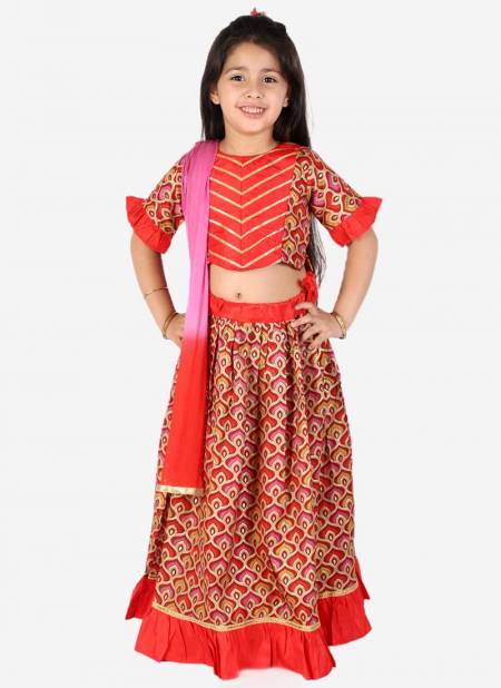 Red And Multi Colour KID1 Neveli Fancy Festive Wear Girls Lehenga Choli Collection K22EG19RDMU
